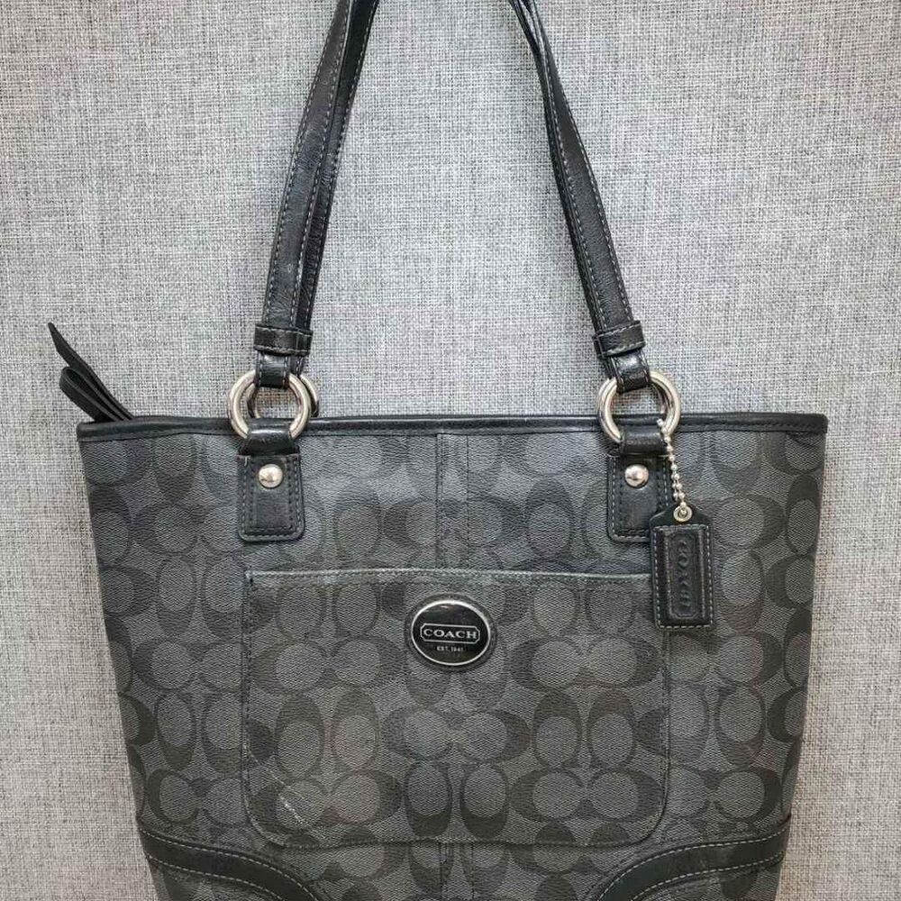 Coach Peyton Signature Designer Black & Gray Shoulder Bag Tote Purse Handbag
